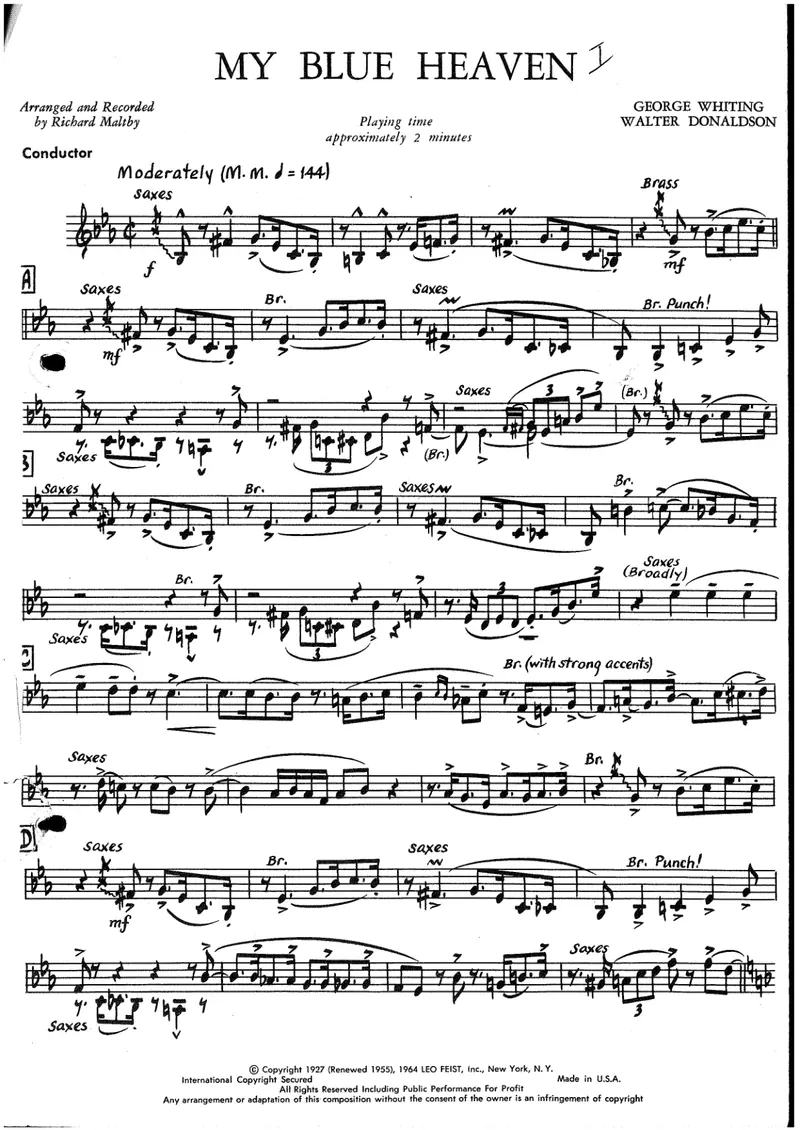 My Blue Heaven score preview