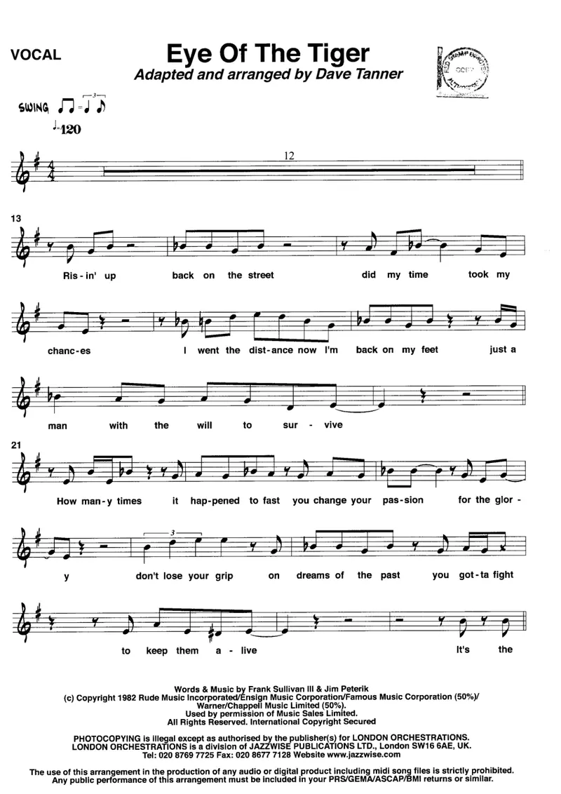 Eye Of The Tiger score preview
