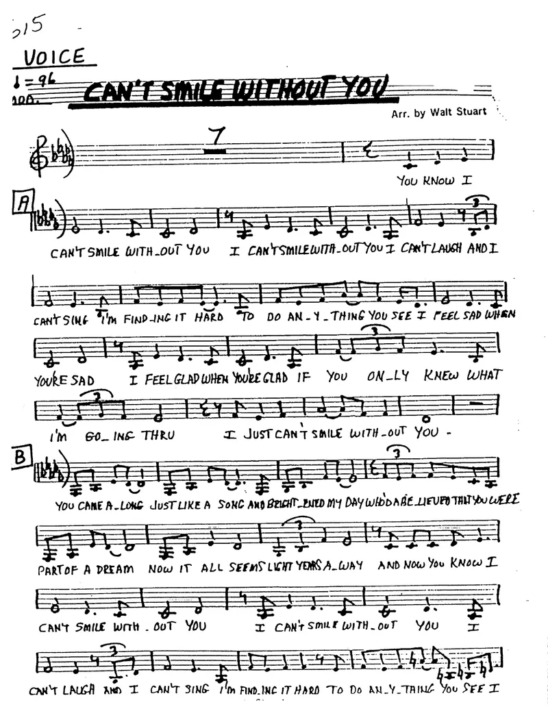 Can't Smile Without You score preview