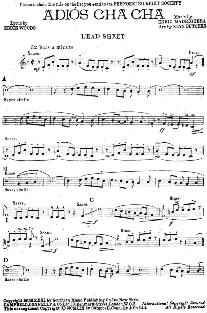 Adios Cha Cha score preview