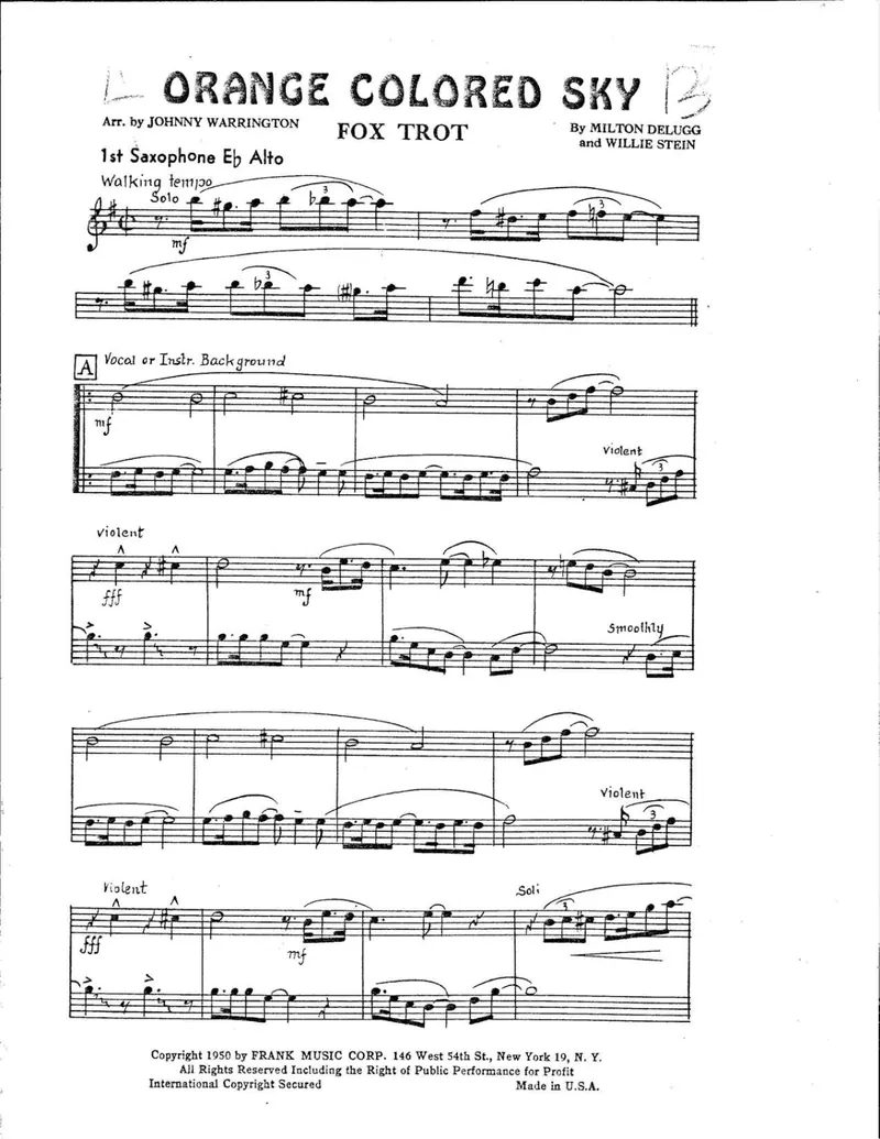 Orange Colored Sky score preview