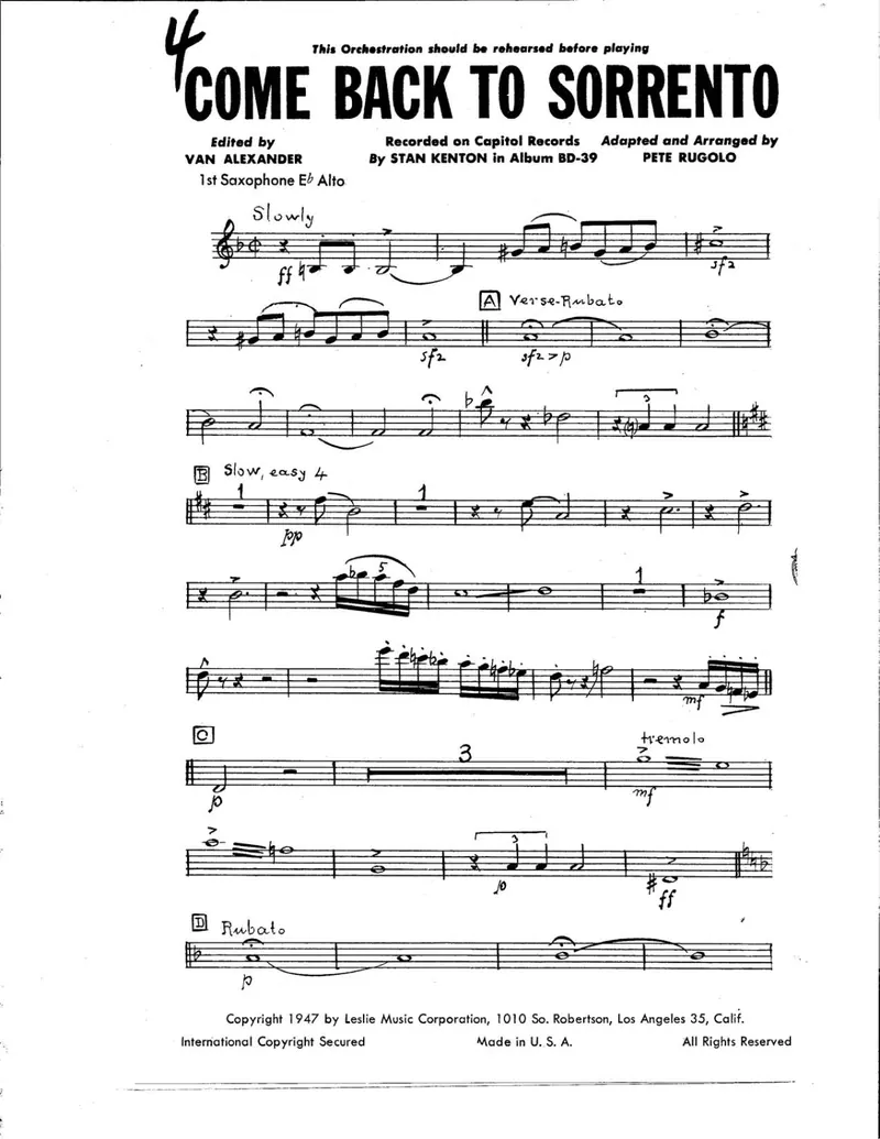 Come Back To Sorrento score preview