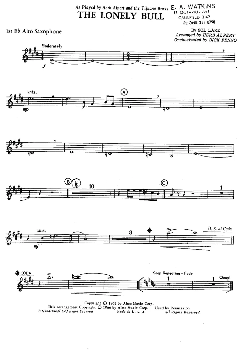 The Lonely Bull score preview