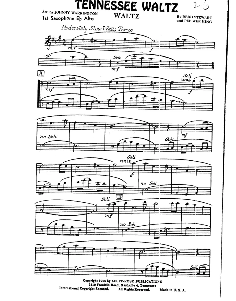 Tennessee Waltz score preview