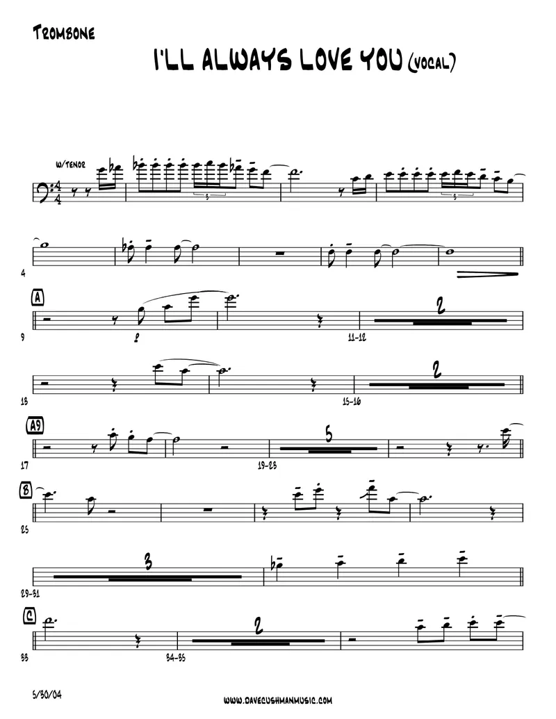 I'LL Always Love You (Unknown) vocal score preview