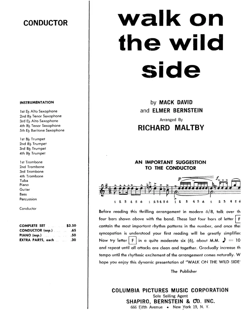 Walk On The Wild Side score preview