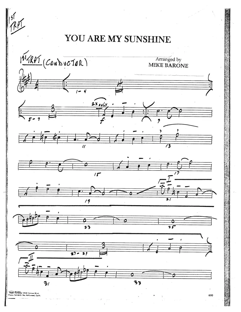 You Are My Sunshine score preview