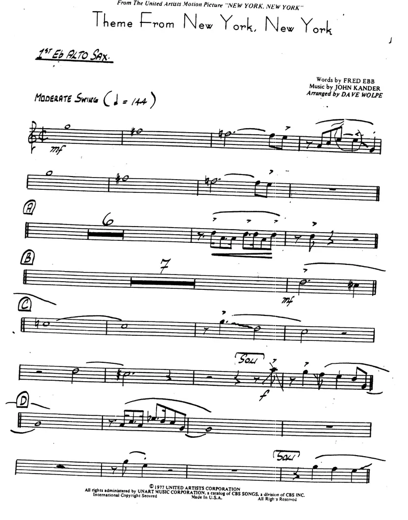 Theme From New York New York score preview