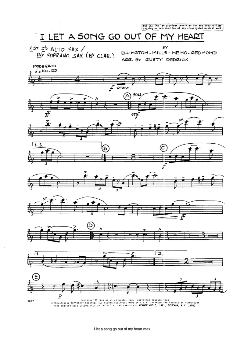 I Let A Song Go Out Of My Heart score preview