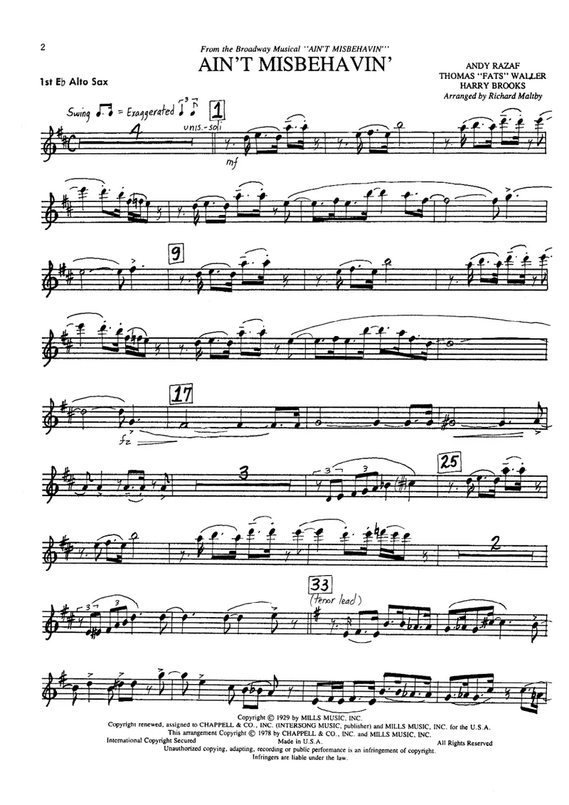 Ain't Misbehavin [R.Maltby] score preview