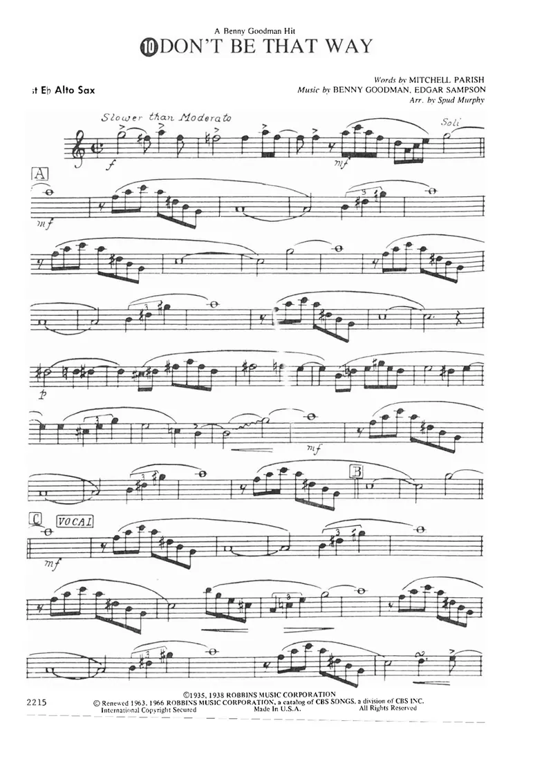 Don't Be That Way score preview