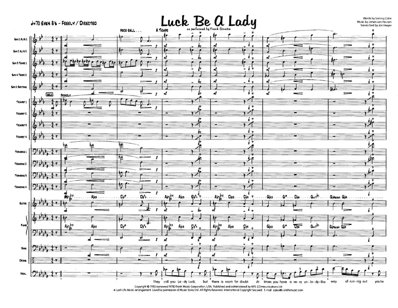 Luck Be A Lady score preview
