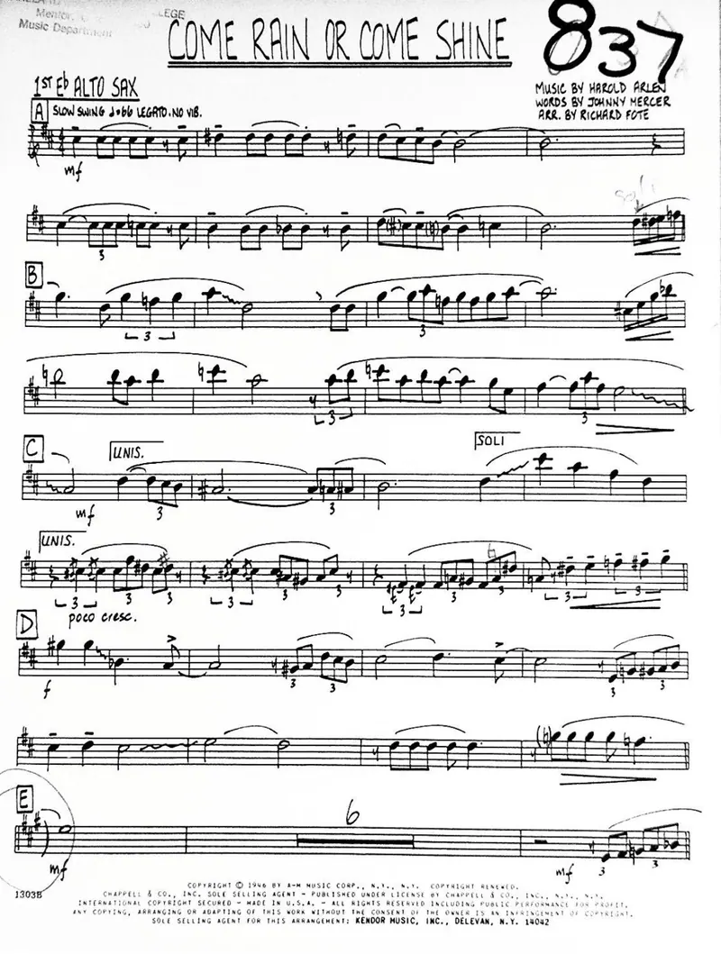 Come Rain Or Come Shine score preview