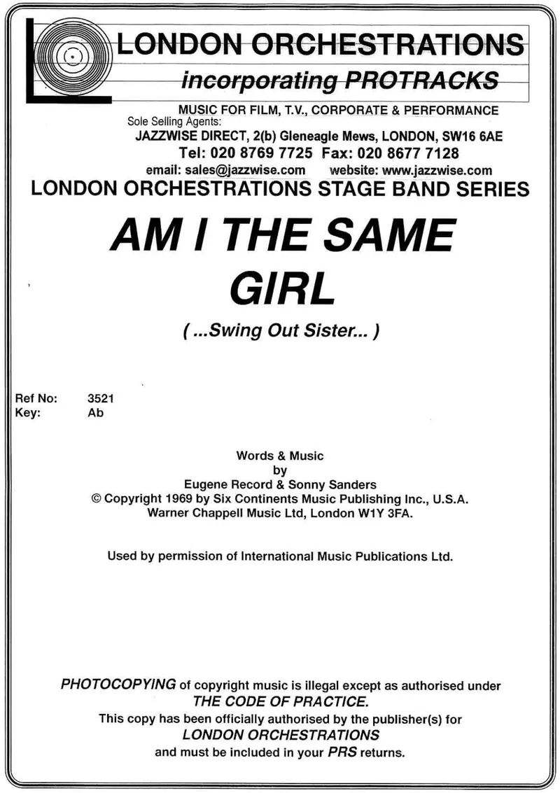 Am I The Same Girl (Out Sister) score preview