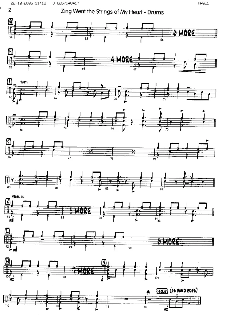 Zing Went The Strings Of My Heart score preview