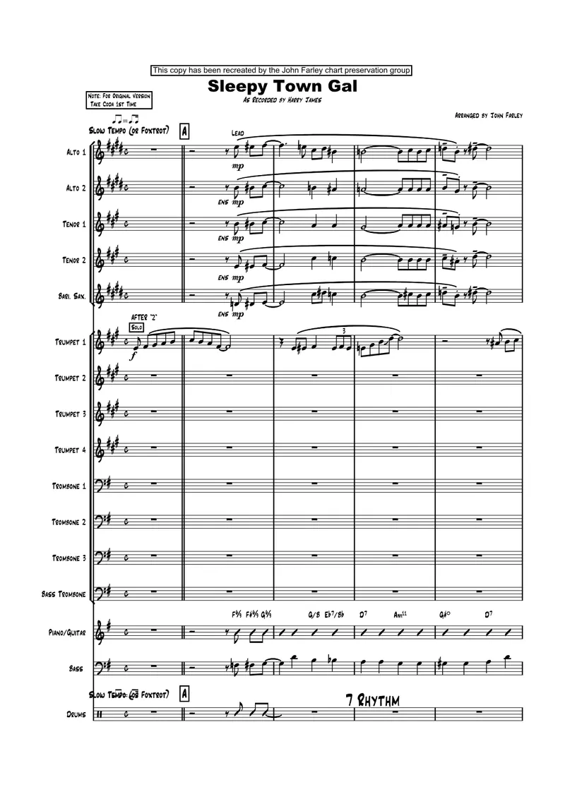 Sleepy Town Gal score preview