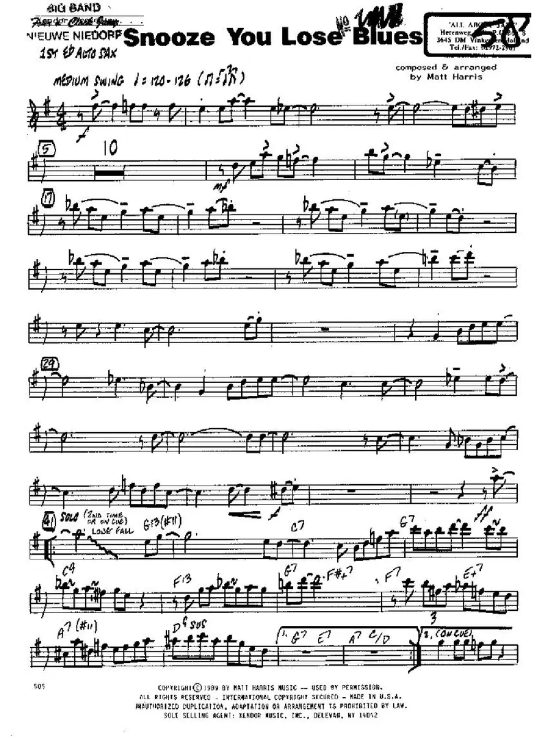 Snooze You Lose Blues score preview
