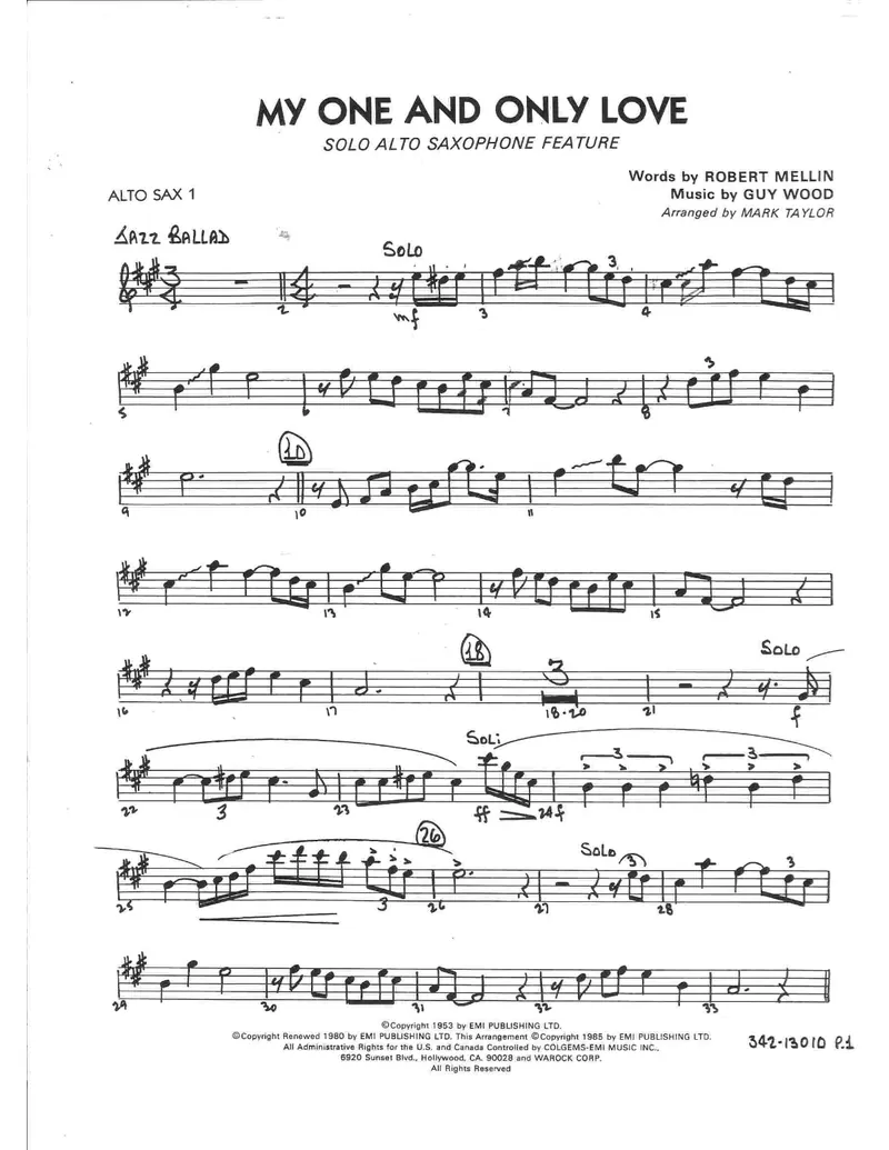 My One And Only Love score preview