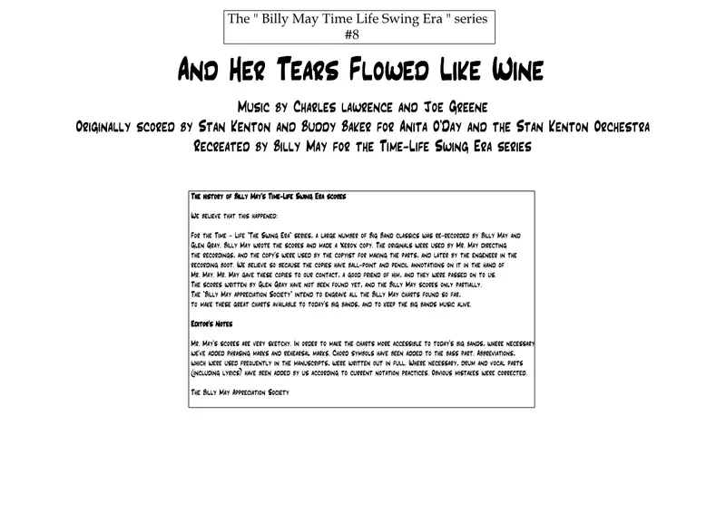 And Her Tears Flowed Like Wine (B. May) S.Kenton. Voc Gb score preview