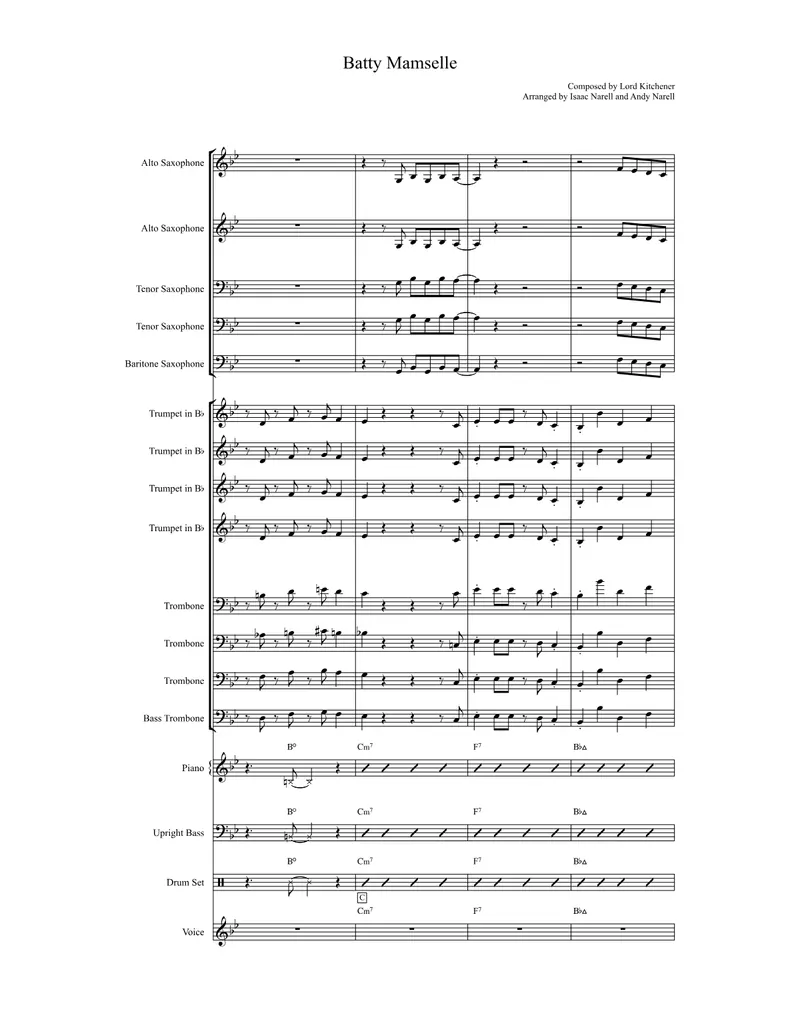 Batty Mamselle (Isaac Narell and Andy Narell) Calipso score preview