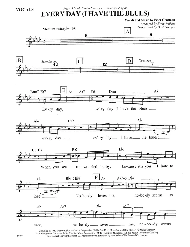 Everyday I Have The Blues score preview