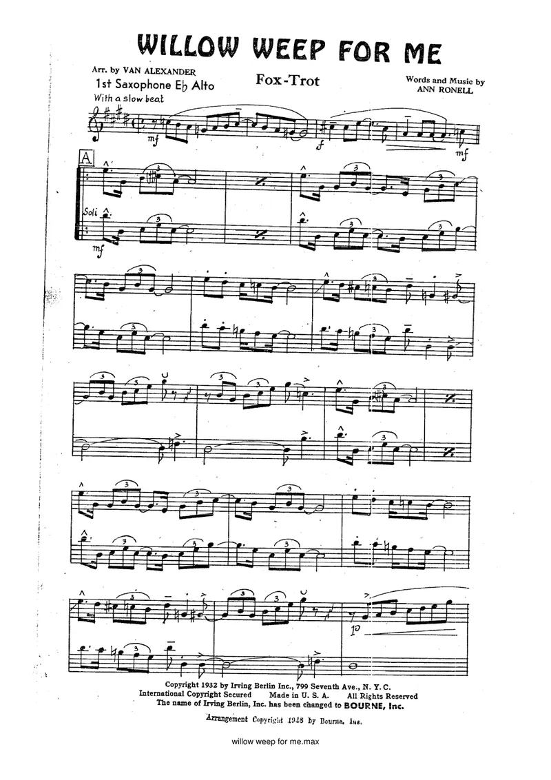 Willow Weep For Me (Van Alezander) score preview