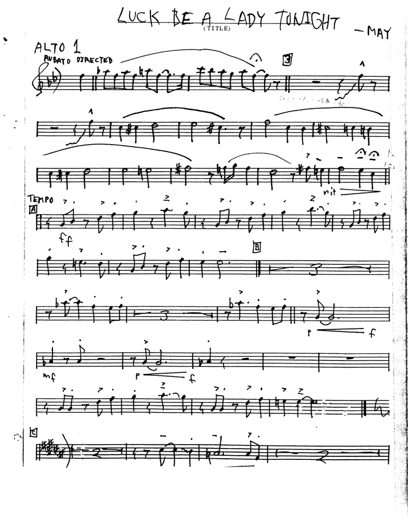 Luck Be A Lady score preview