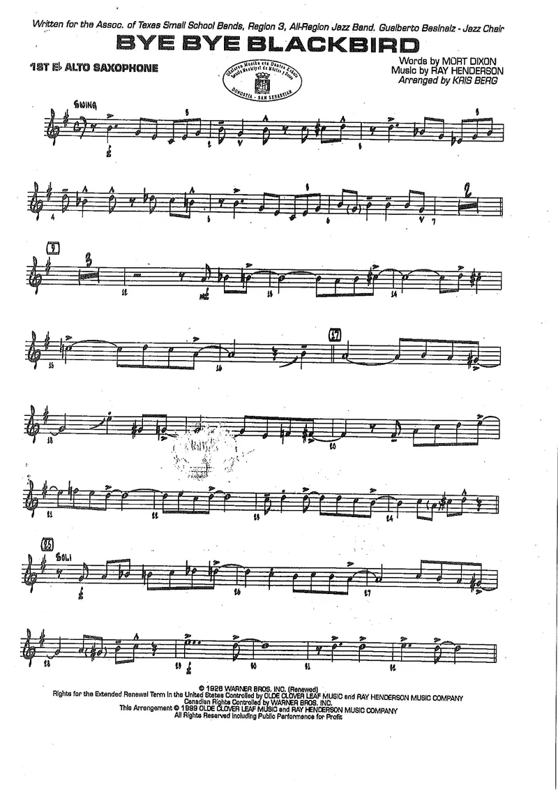 Bye Bye Blackbird score preview