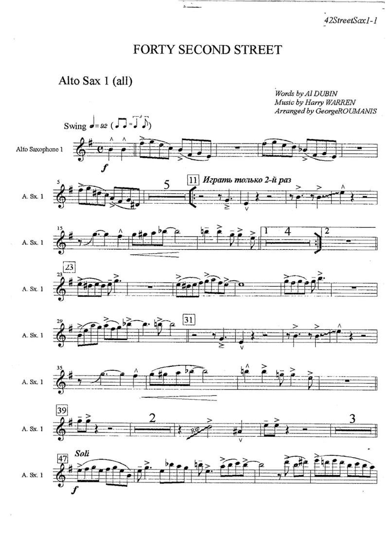 Forty Second Street score preview