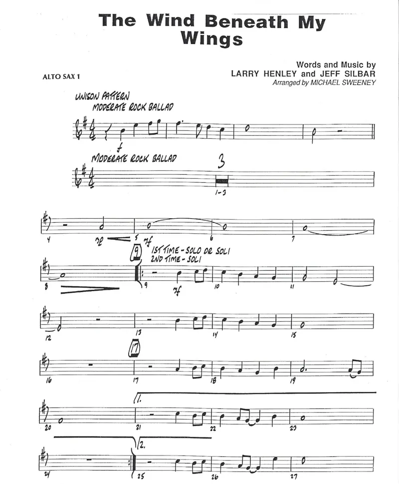 The Wind Beneath My Wings score preview