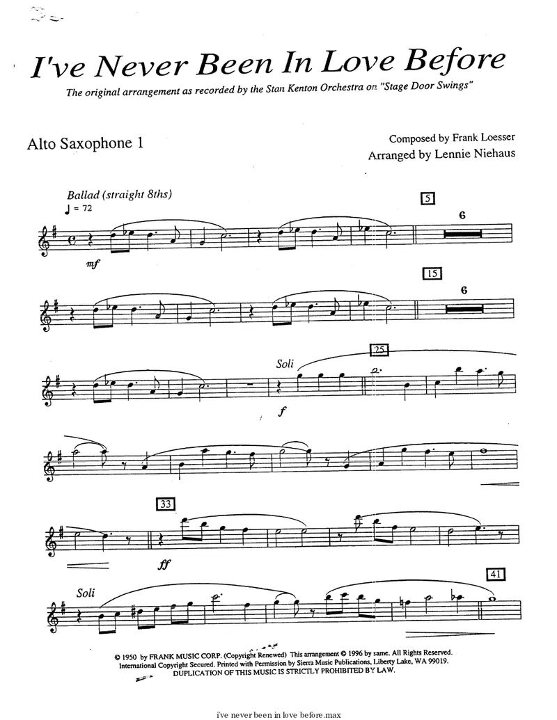 I've Never Been In Love Before score preview
