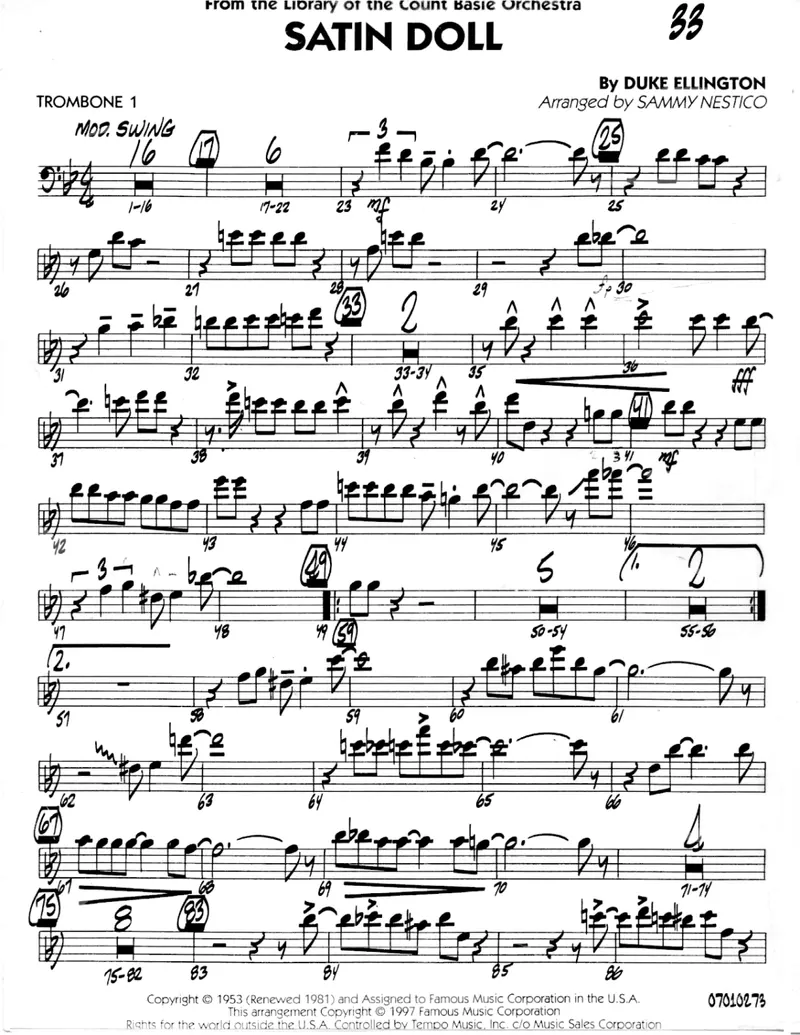 Satin Doll Bones score preview