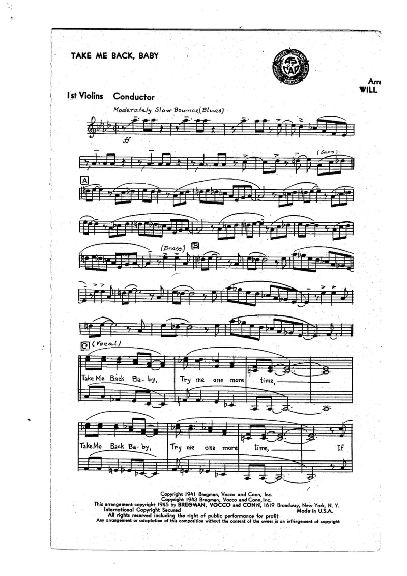 Take Me Back Baby score preview