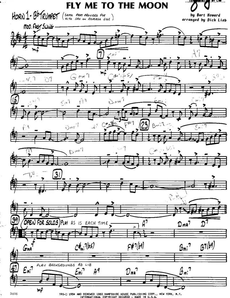 Fly Me To The Moon score preview