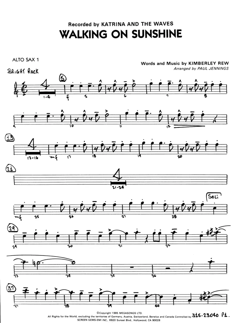 Walking On Sunshine score preview