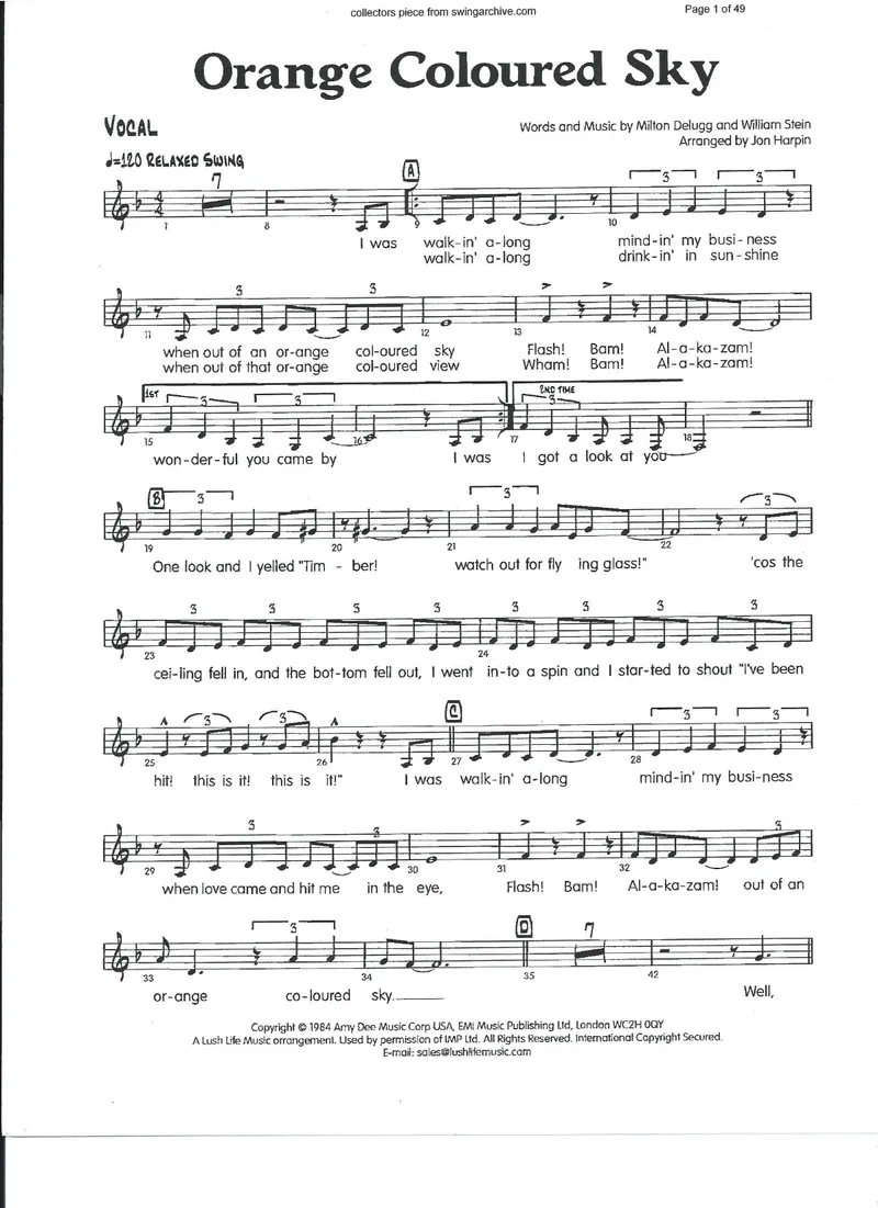 Orange Coloured Sky score preview