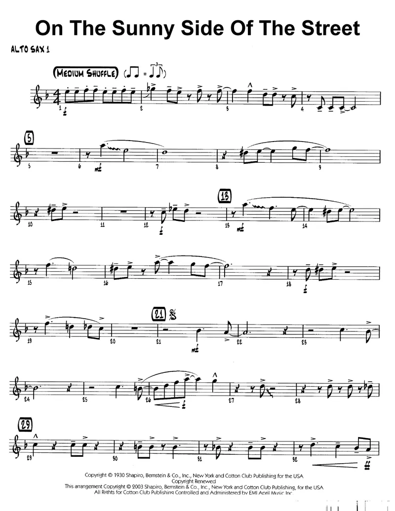 On The Sunny Side Of The Street score preview