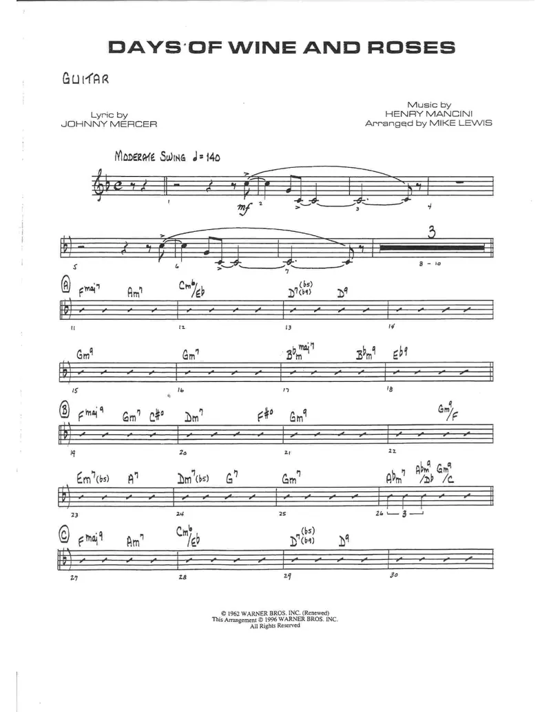 Days Of Wine And Roses score preview