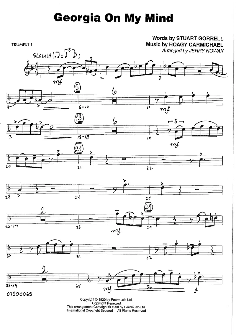 Georgia On My Mind score preview