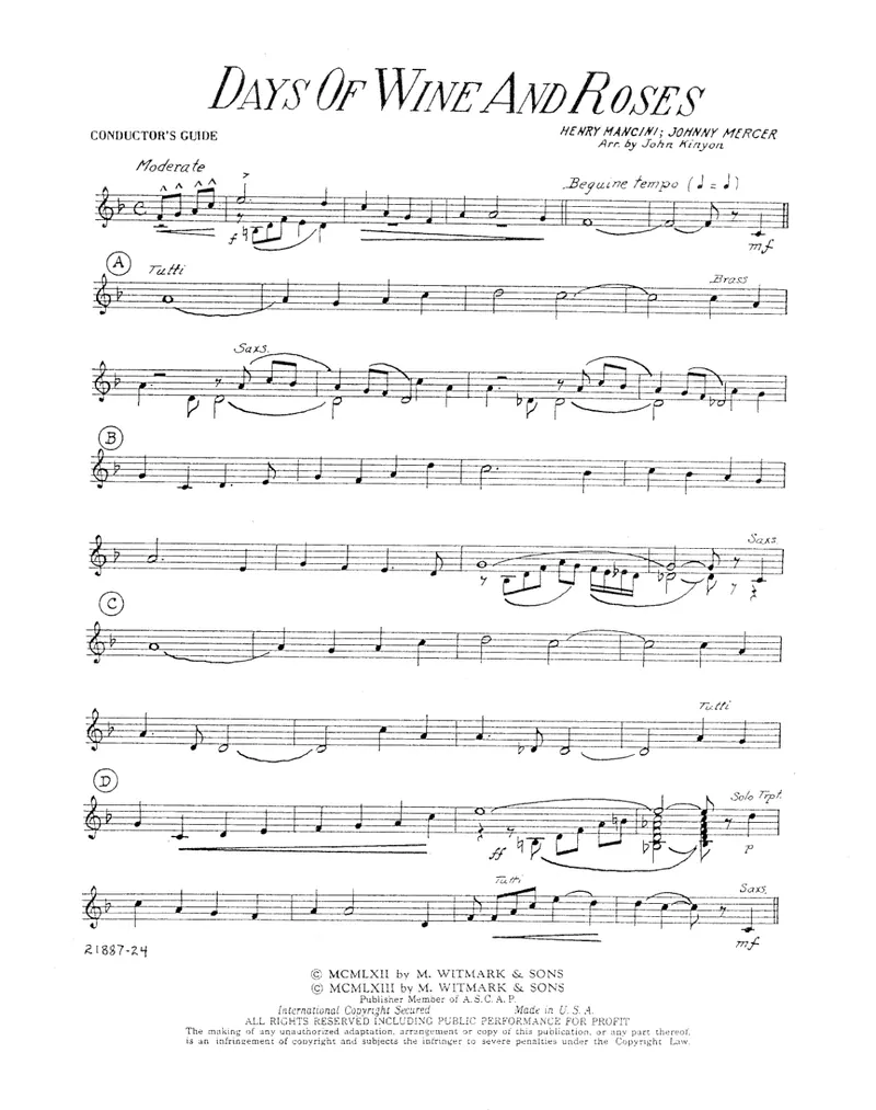 Days Of Wine And Roses score preview