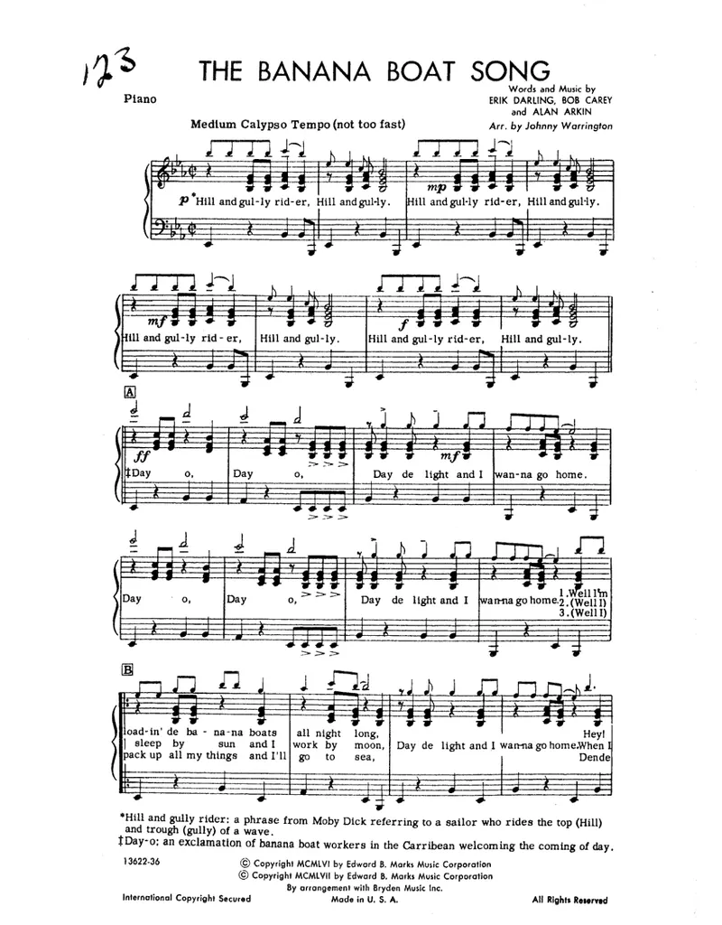 Banana Boat Song score preview