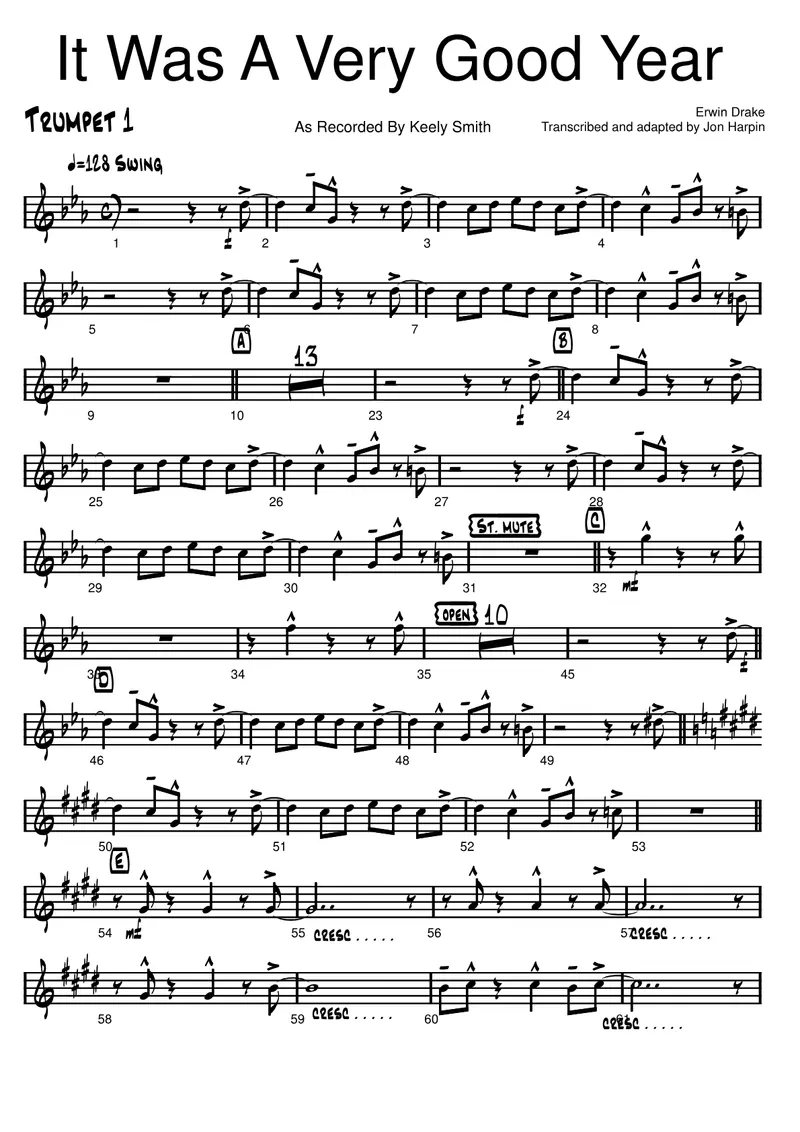 It Was A Very Good Year score preview