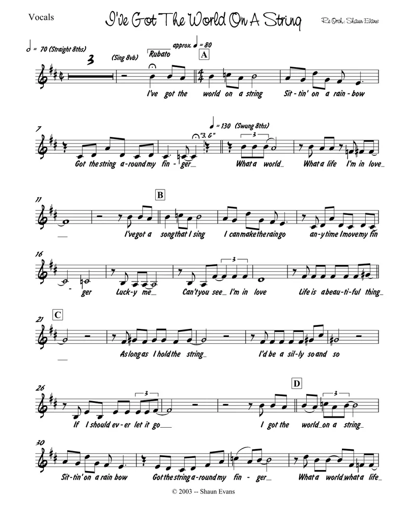I've Got The World On A String - 3 horns + Rhythm score preview