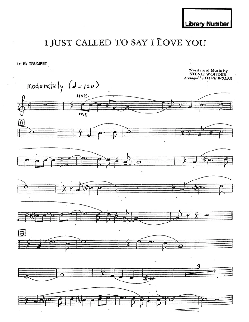 I Just Called To Say I Love You score preview