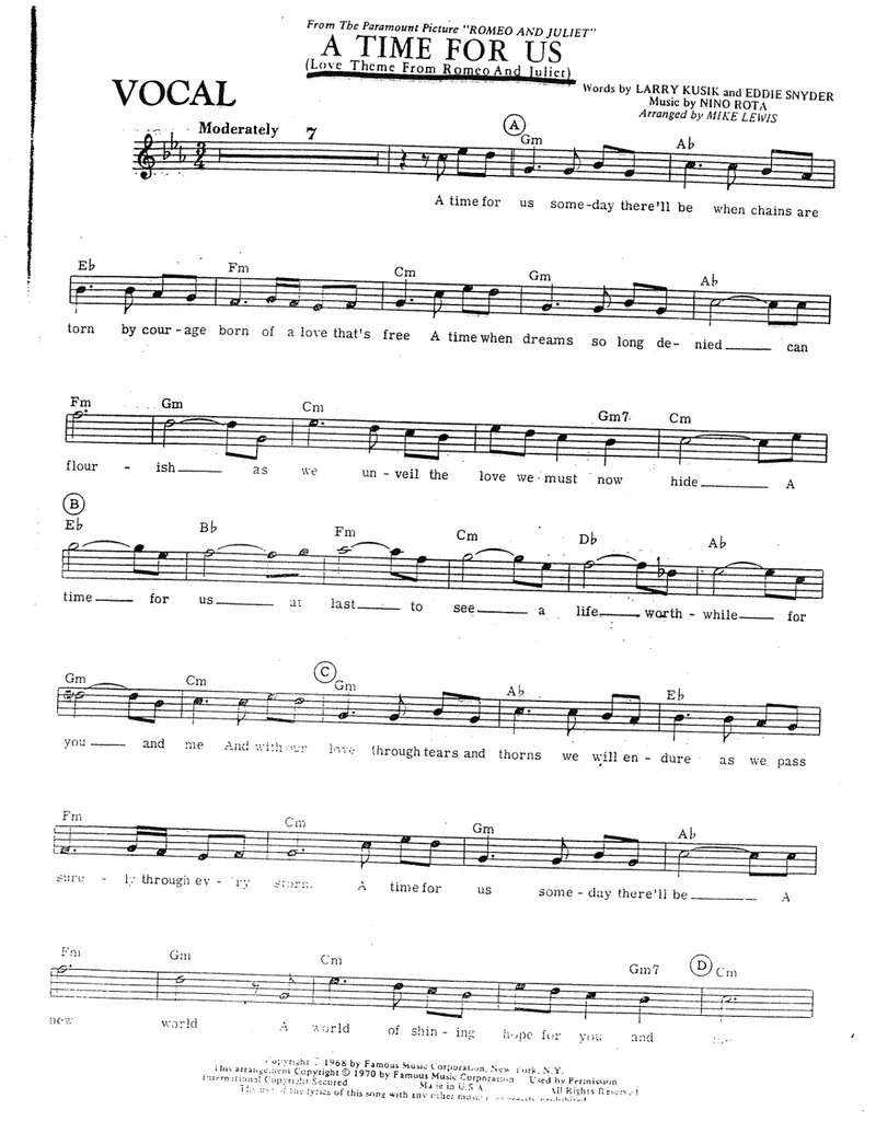 A Time For Us score preview