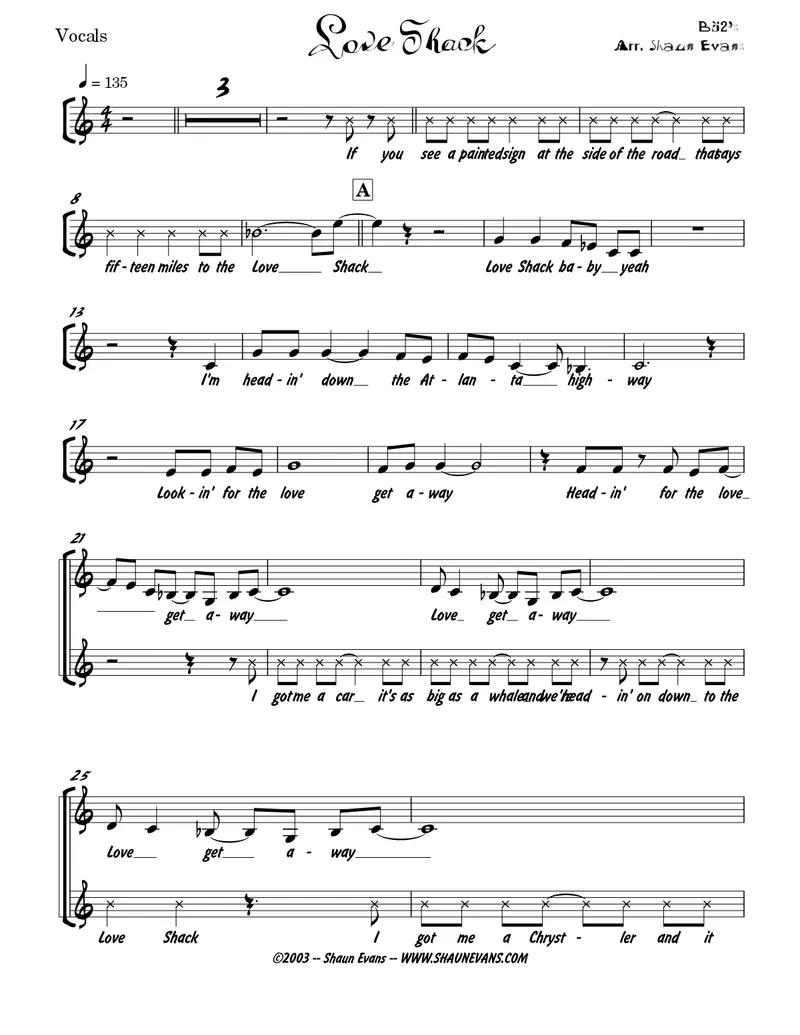 Love Shack - 3 horns + Rhythm score preview