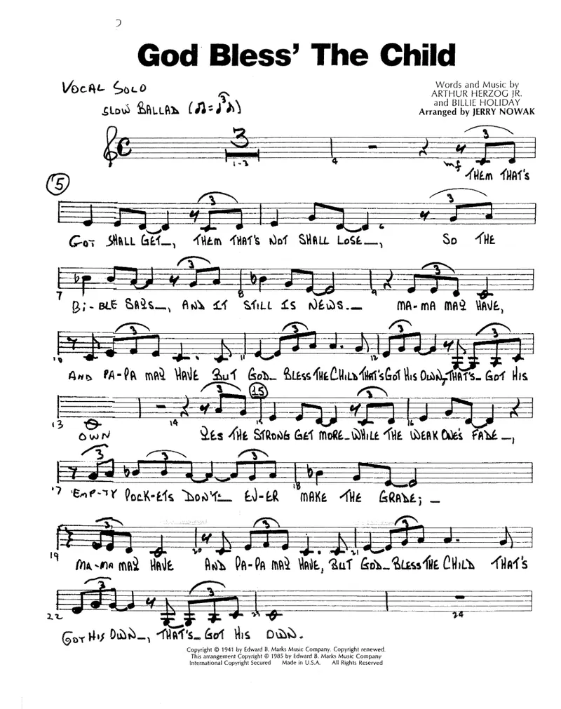 God Bless The Child score preview