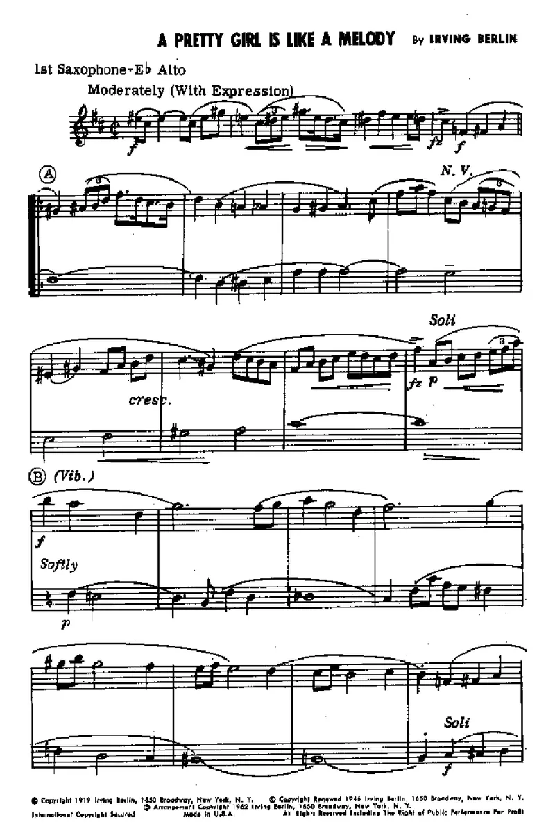 A Pretty Girl Is Like A Melody score preview