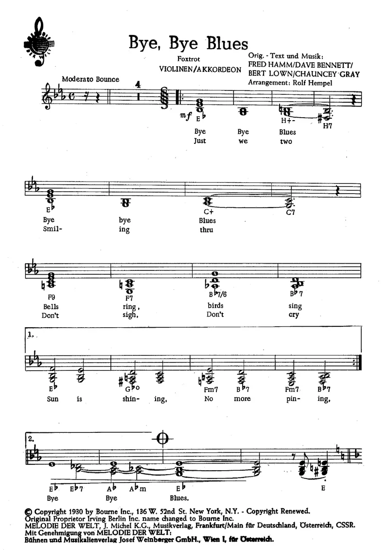 Bye Bye Blues score preview