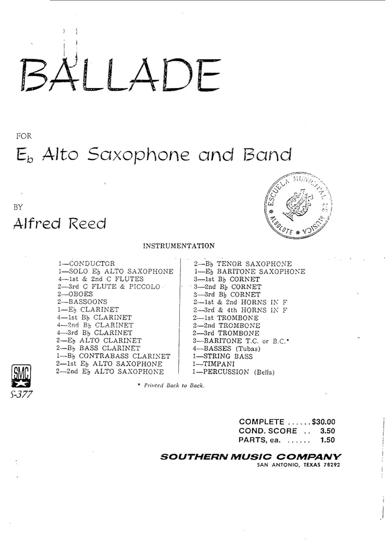 Ballade For Eb Alto Saxophone And Band score preview